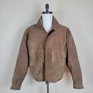 Vintage Pierre Cardin Jacket Mens Large Brown Suede Leather Bomber 90s Classic